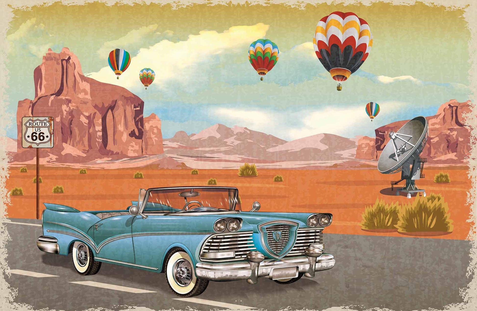 a wallpaper mural featuring automobiles on a road trip, perfect for decorating your house.