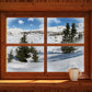 home decoration wallpaper mural with snowy mountains seen from a window.