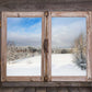 Wallpaper mural depicting a wintry snow woodland for use in interior decoration