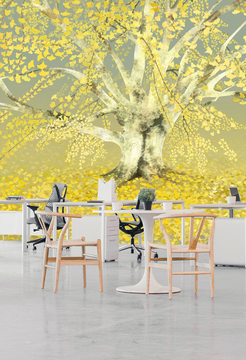 Golden Autumn Tree Nature Mural Wallpaper in office