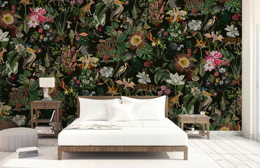 Exotic Jungle Animal Floral Mural Wallpaper