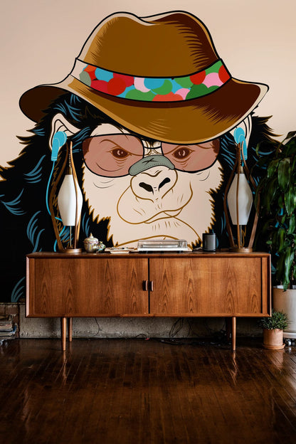 Funky Monkey Musical Illustration Mural Wallpaper in living room