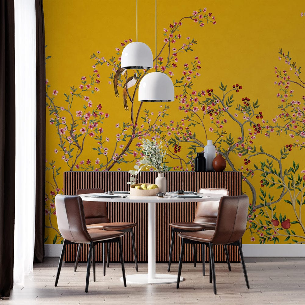 Beautiful floral and bird wallpaper mural for your dining room.
