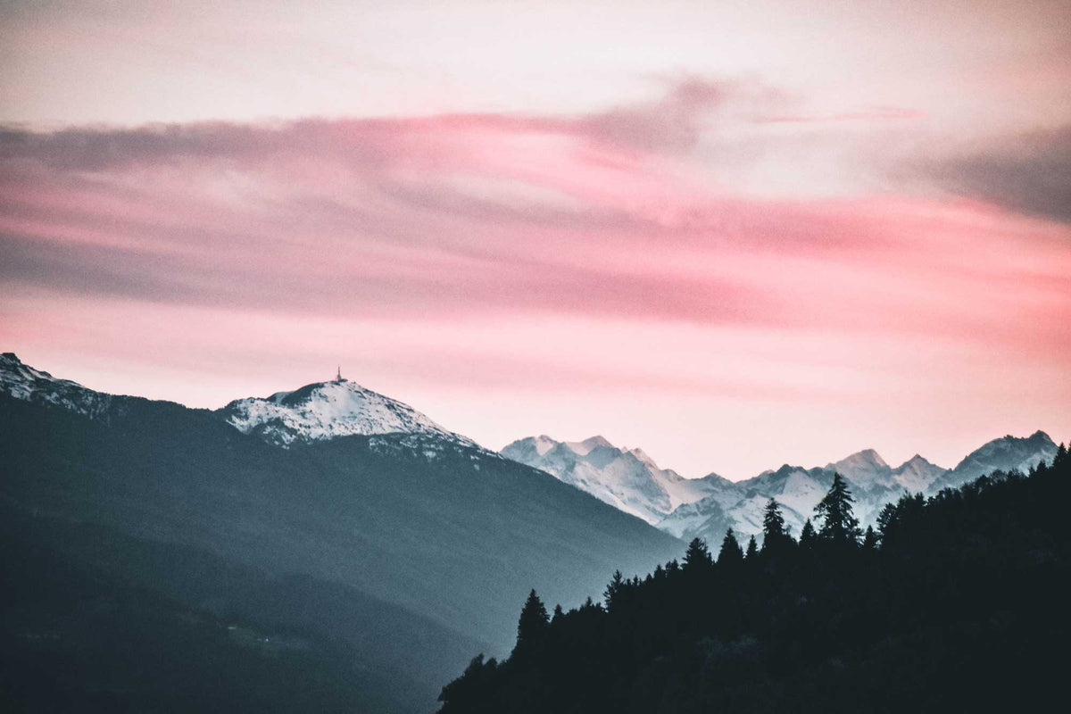 Pink Sunset Mountain Landscape Mural Wallpaper