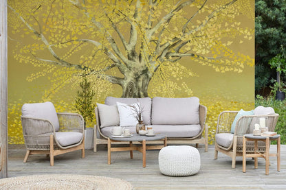 Golden Autumn Tree Landscape Mural Wallpaper in patio