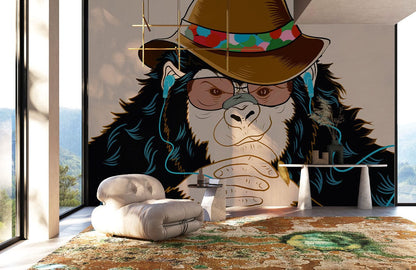 Funky Monkey Musical Illustration Mural Wallpaper in living room