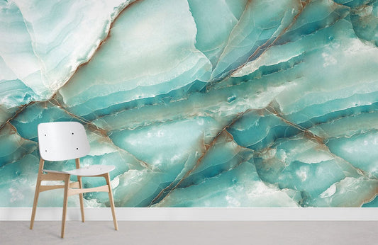 Mural Room Covered with Turquoise Crystal Wallpaper