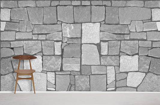 Wallpaper Mural for Home Decoration Featuring an Old Gray Stone with Cracks