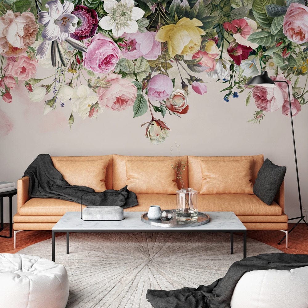 flowery wallpaper mural for the living room in a variety of colors