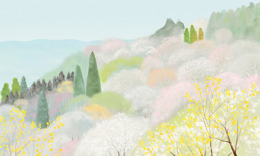 Pastel Spring Blossom Scenic Mural Wallpaper