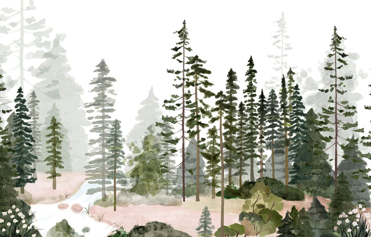 Misty Forest Scenic Mural Wallpaper