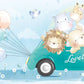Children's Room Wallpaper Mural of Animals in Car with Balloons