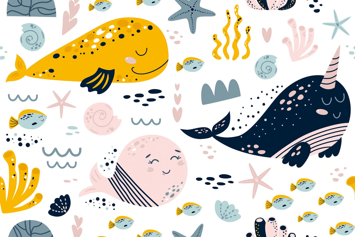 Whimsical Ocean Animals Kids Mural Wallpaper