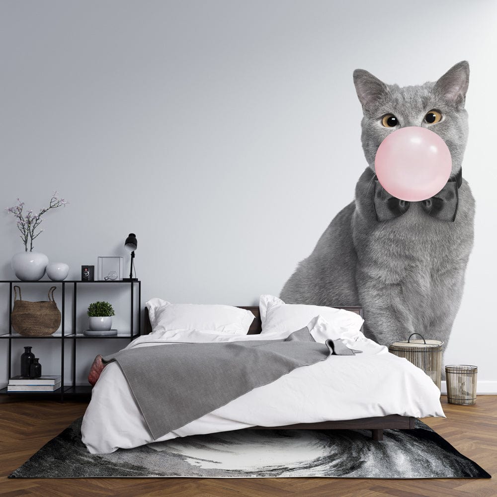 paintings of a Russian blue cat making bubbles for the bedroom