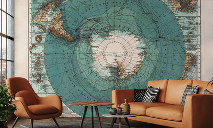 Vintage Nautical Map Wall Mural in living room