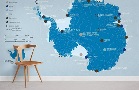 Antarctic Exploration Map Mural Wallpaper