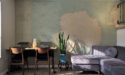 Vintage Nautical World Map Wall Mural Wallpaper in office