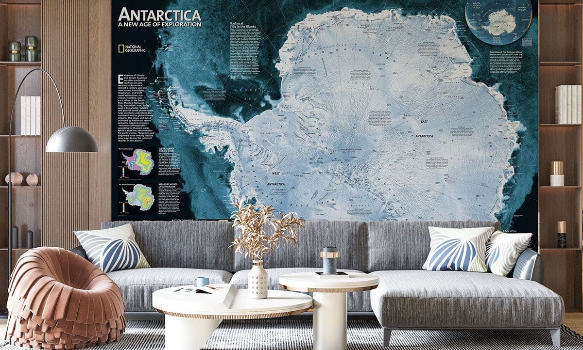 Antarctic Expedition Map Wall Mural in living room