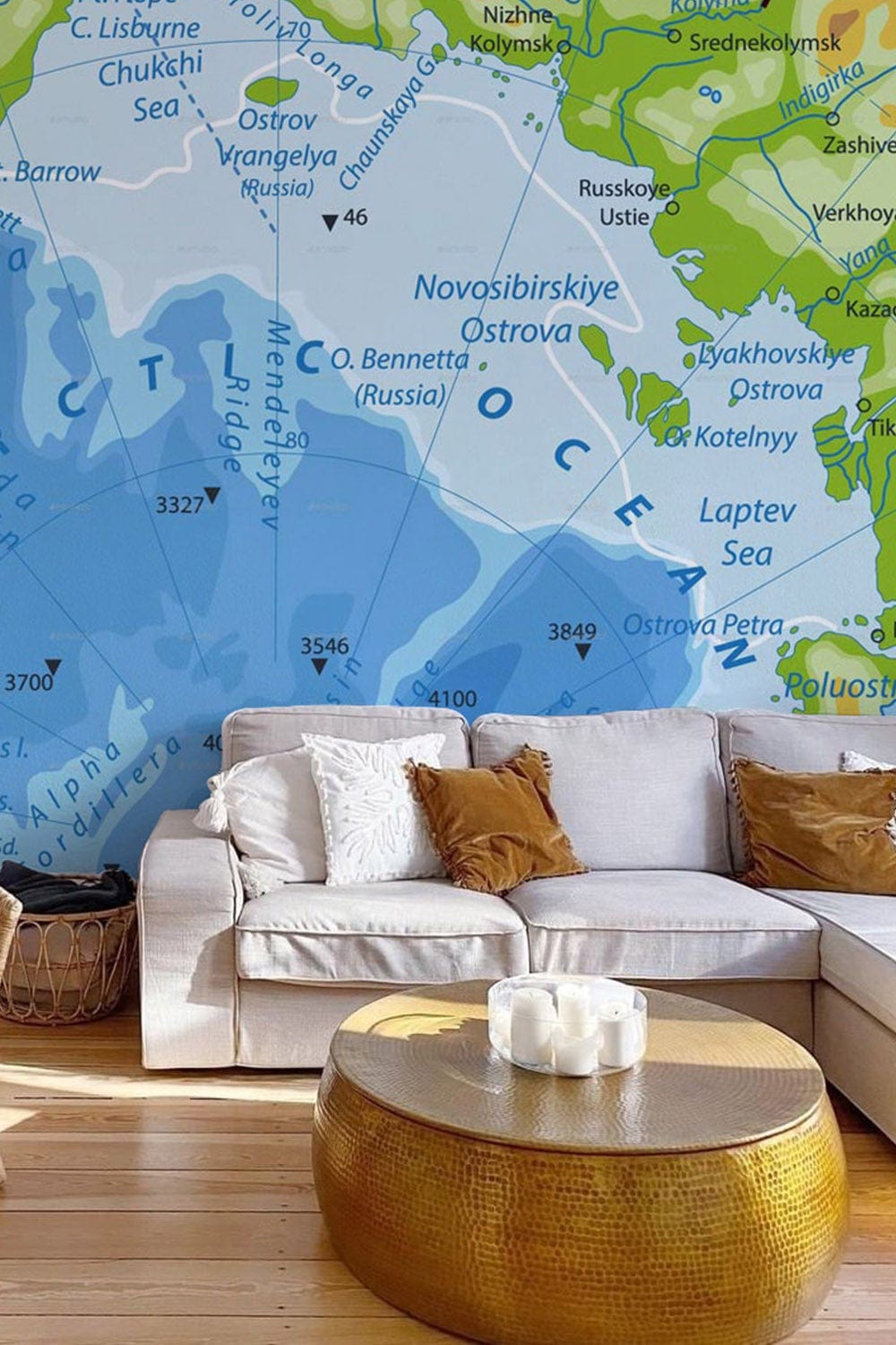 Blue Arctic Map Educational Mural Wallpaper