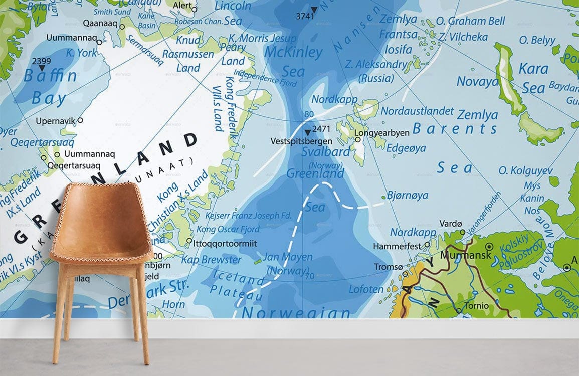 Blue Arctic Map Educational Mural Wallpaper