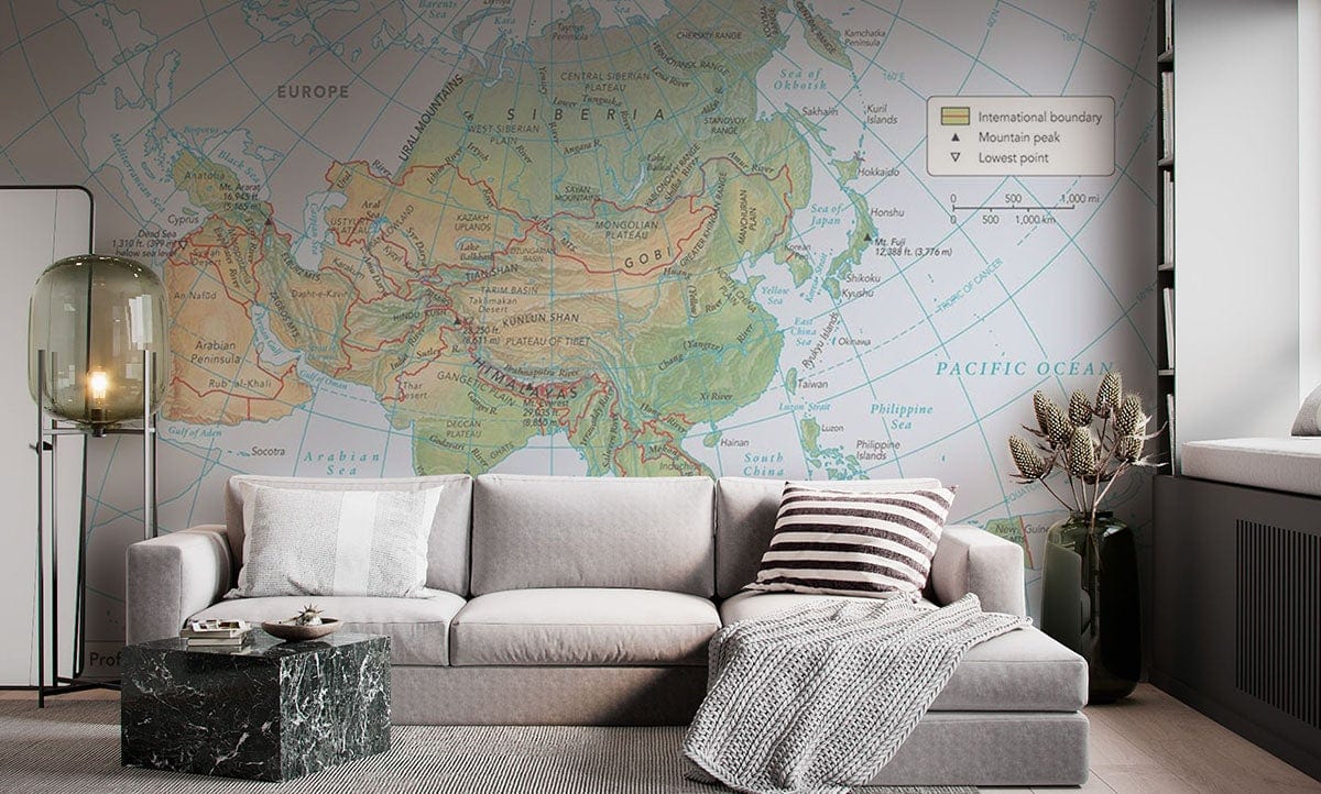 Vintage Style Asia Map Mural Wallpaper