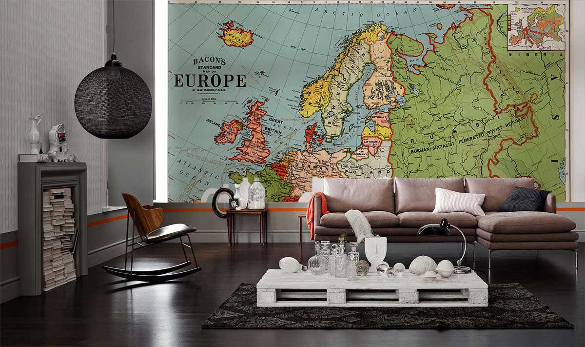 Bacon's Standard Europe Map Wallpaper Decoration Art
