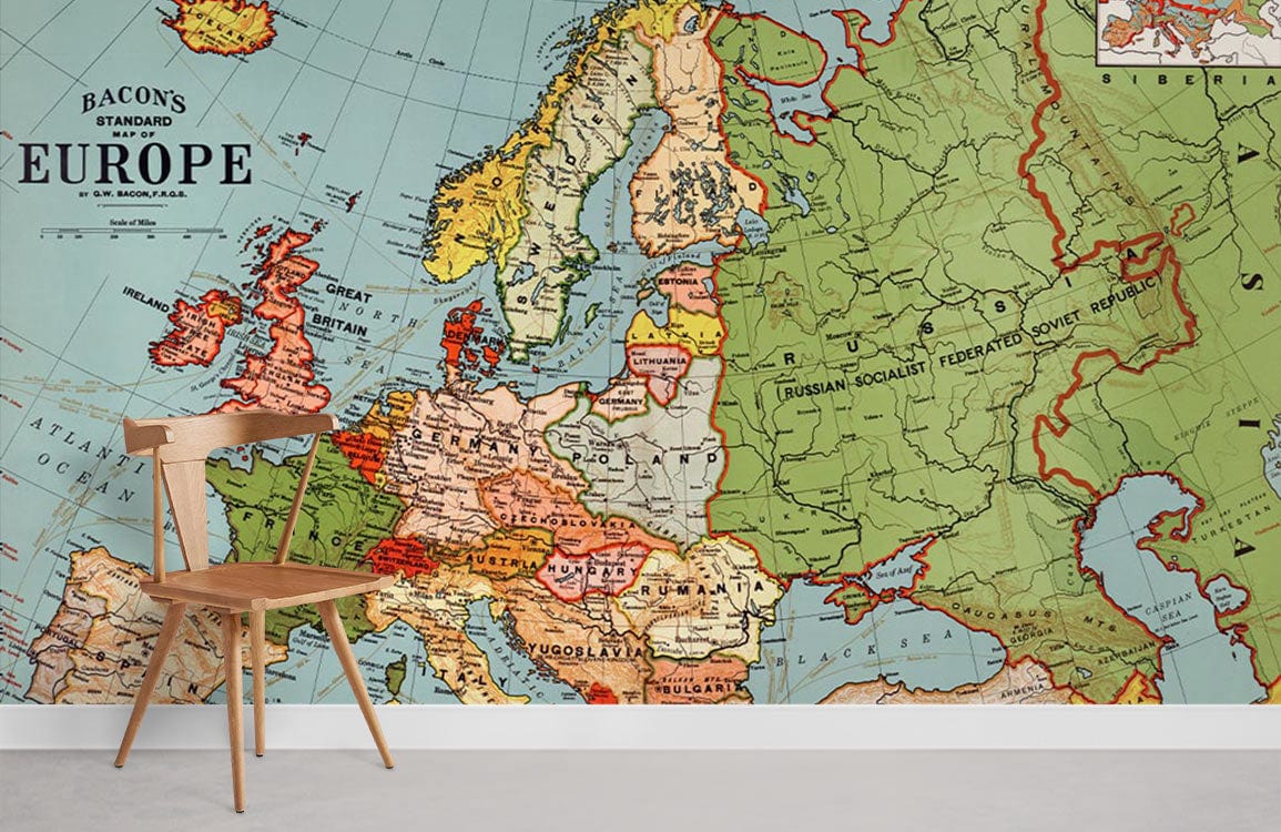 Bacon's Standard Europe Map Wall Mural For Room