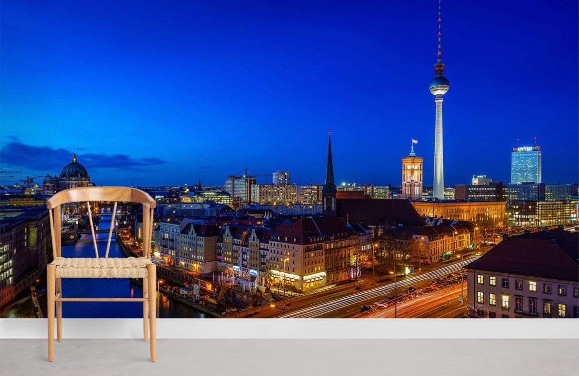 tall  berlin tower in evening wall mural art