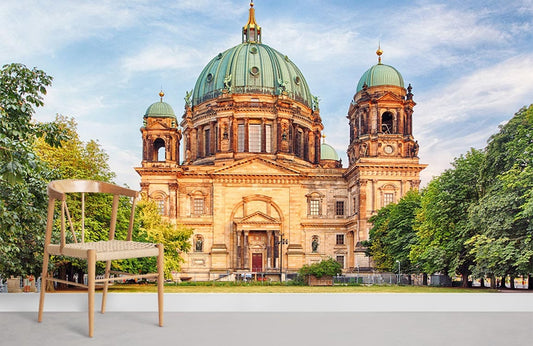 Berlin palace with green trees beside wall mural for room