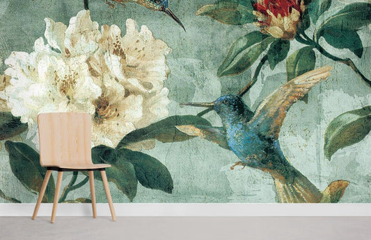 Vintage Botanical Birds Mural Wallpaper