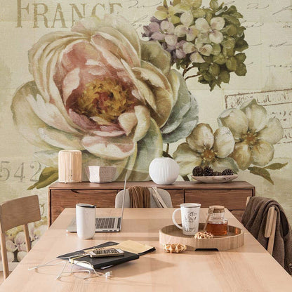 French Vintage Floral Script Wallpaper Mural in office