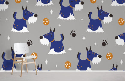 wallpaper with a dog and paw patterns