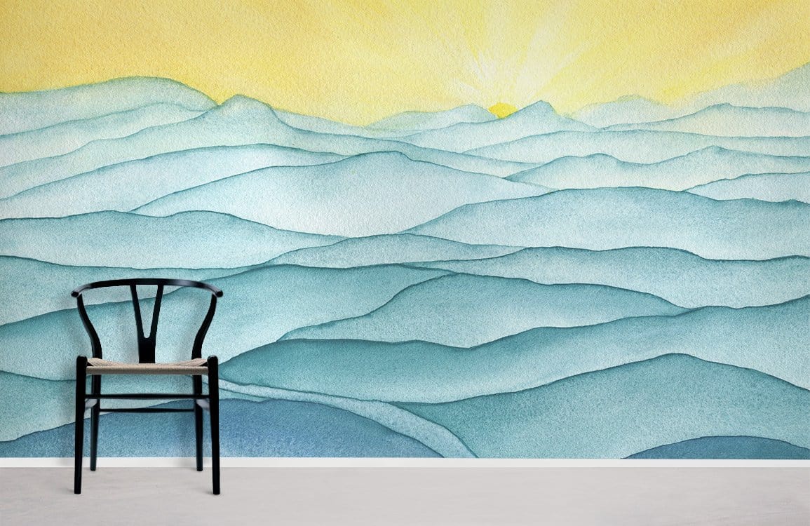 Wall murals featuring a landscape depicting blue rolling dunes and a desert range for home decoration