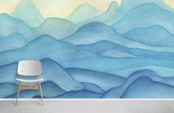 Serene Blue Mountain Watercolor Mural Wallpaper