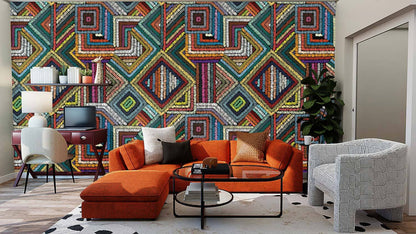 Colorful Geometric Abstract Wallpaper Mural in living room