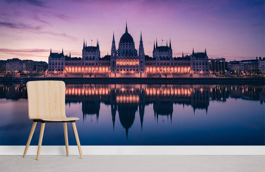 budapest palace in purple background wall mural for room