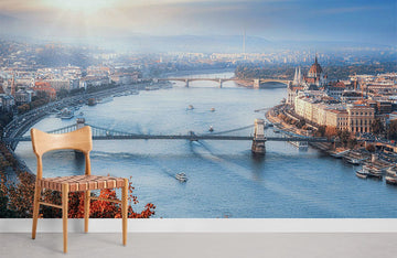 Autumn Riverside Cityscape Wall Mural