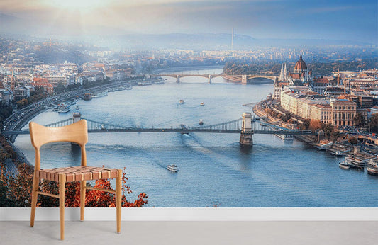 wide budapest river and ships wallpaper for room