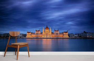Blue Dusk Cityscape Panoramic Mural Wallpaper