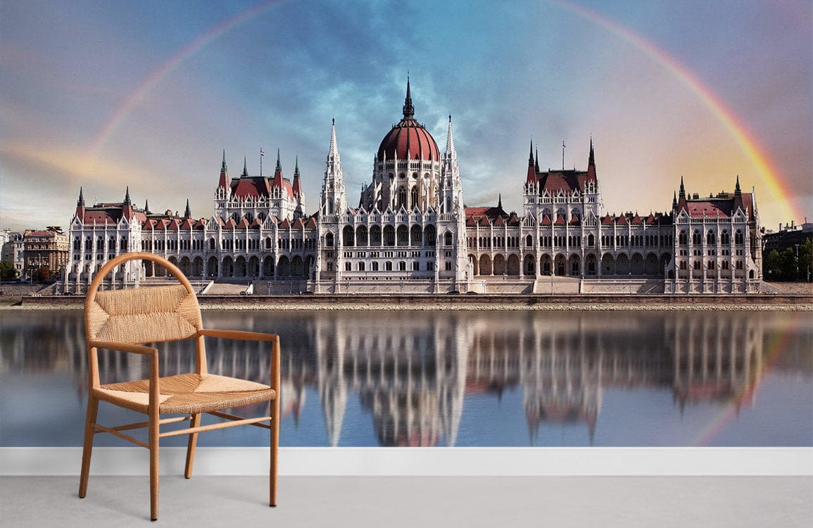 rainbow and budapest palace wallpaper for room