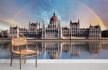 Elegant Architectural Rainbow Landscape Mural Wallpaper