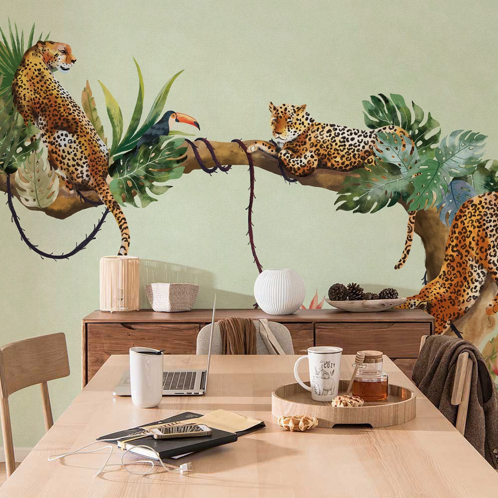 Exotic Jungle Leopard Print Mural Wallpaper