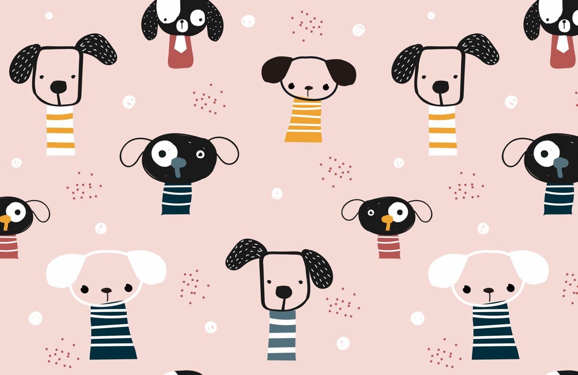 Cute Playful Puppy Pattern Mural Wallpaper