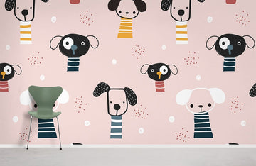 Cute Playful Puppy Pattern Mural Wallpaper