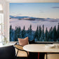 trees on mountain top and many clouds natural wall mural for dining room