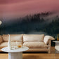 dreamy forest with heavy mist in pink wallpaper mural decoration