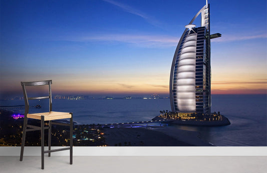 blue Dubai gulf night view wallpaper for room