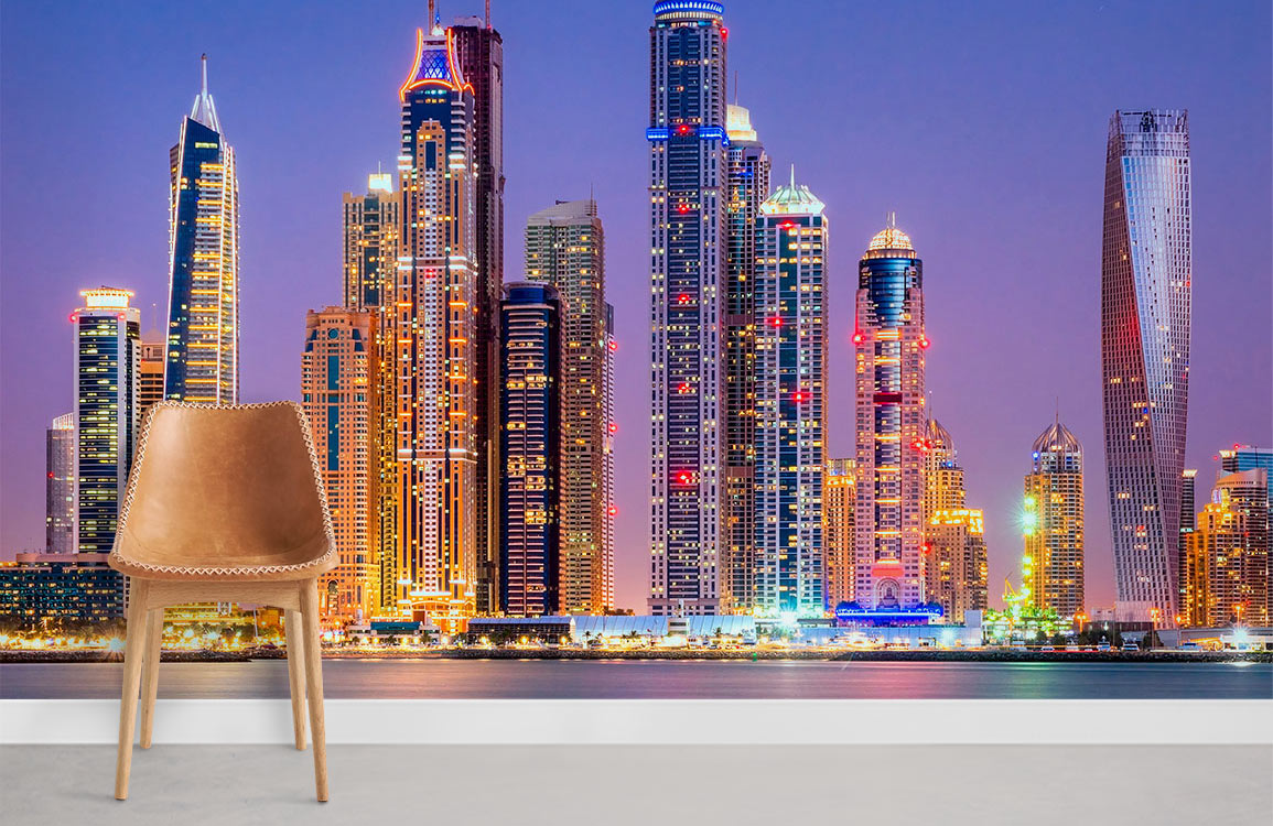 shining Dubai night with building groups wallpaper for room