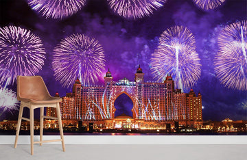 Purple Fireworks Night Sky Mural Wallpaper
