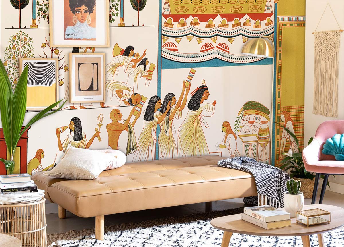 Egyptian Pilgrimage Pattern Wallpaper Mural Interior Design